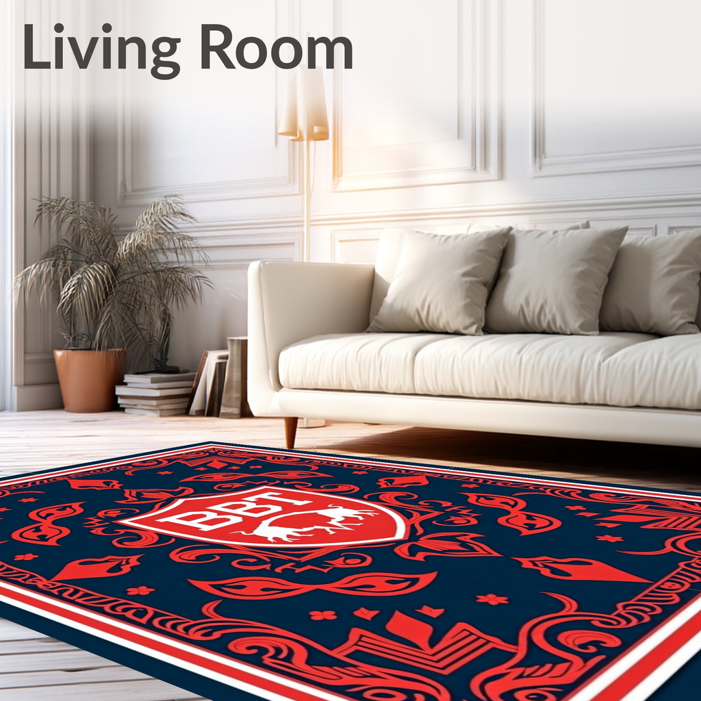 Red Fiery Bulls Emblem Navy Rug