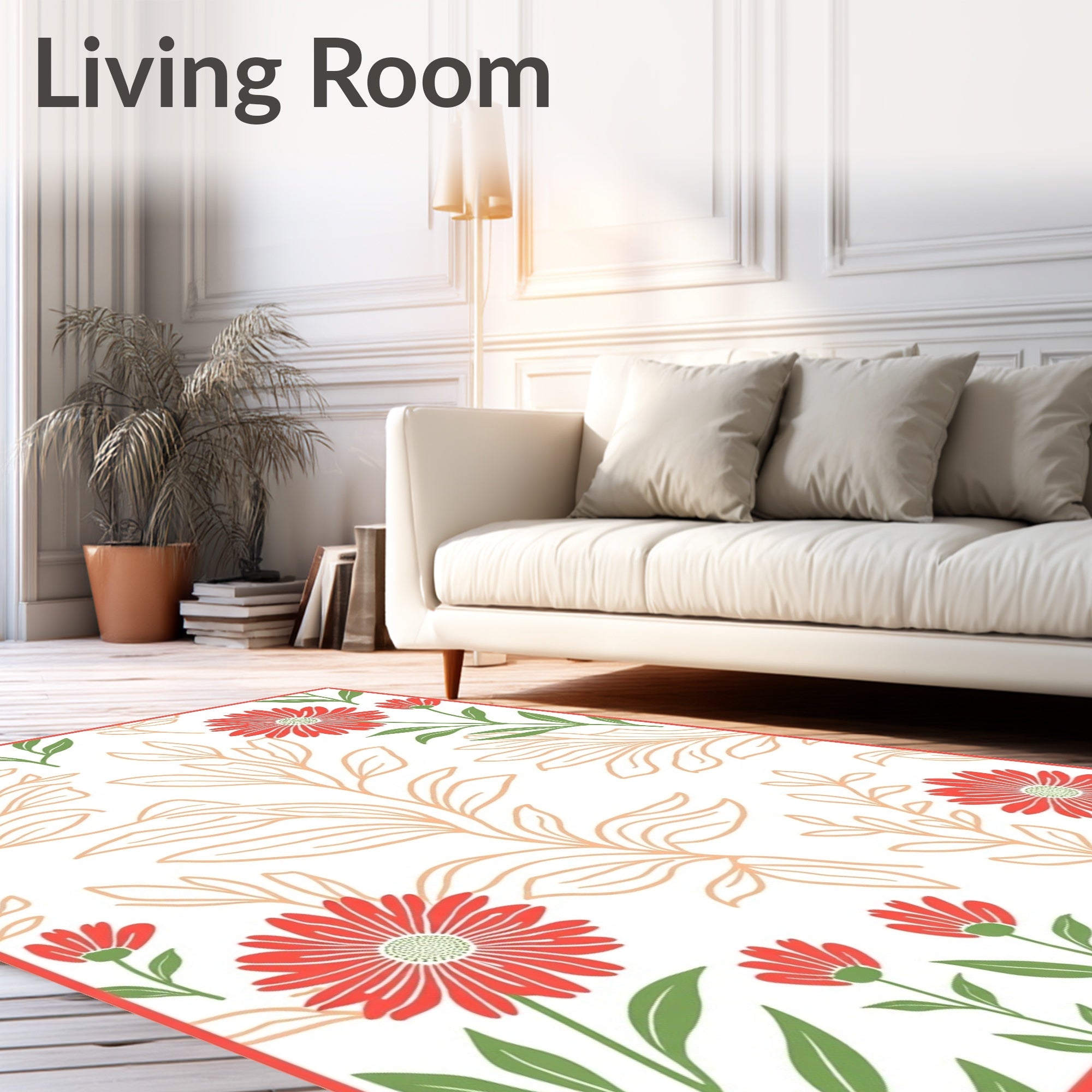 Coral Daisy Botanical Garden Print Rug