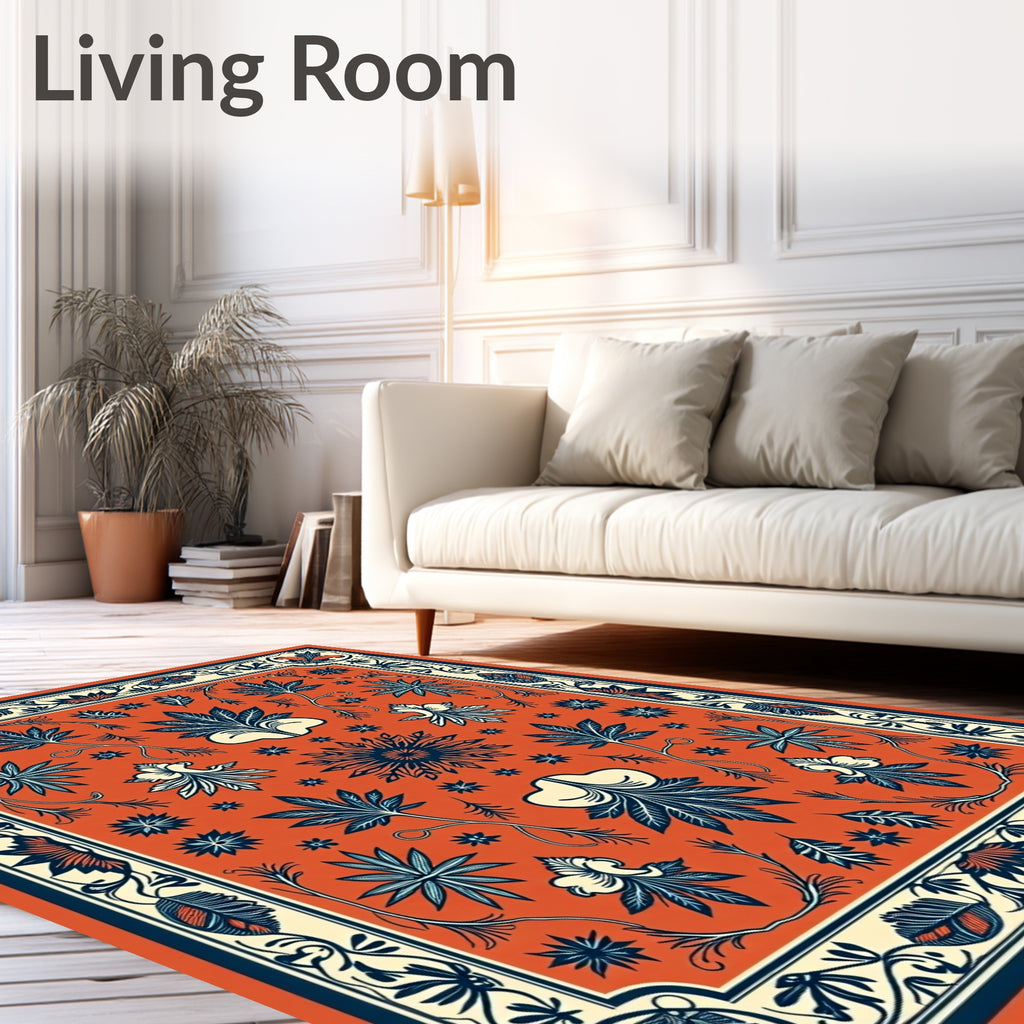 Earthy Orange Floral Vine Mandala Rug