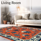 Earthy Orange Floral Vine Mandala Rug