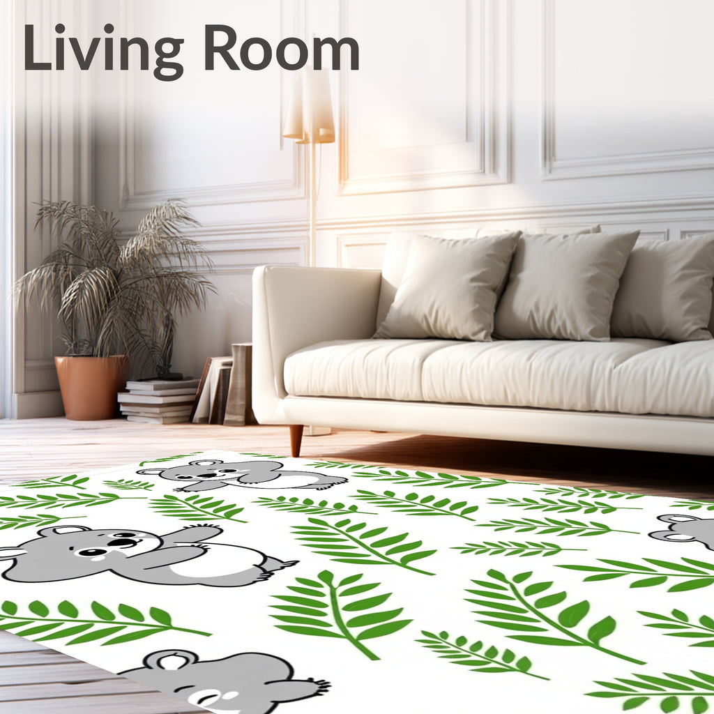 Playful Gray Koalas Green Foliage Rug