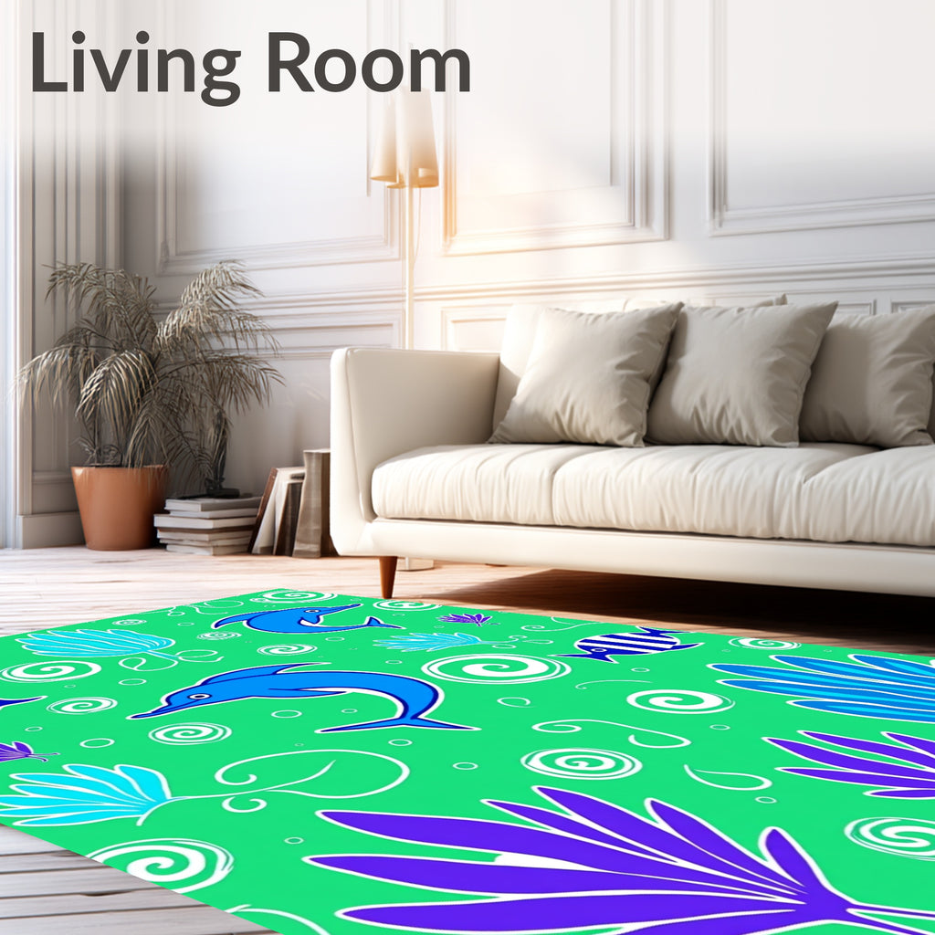 Whimsical Blue Dolphin Ocean Scene Rug