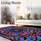 Ornate Pink Blue Mandala Burst Rug