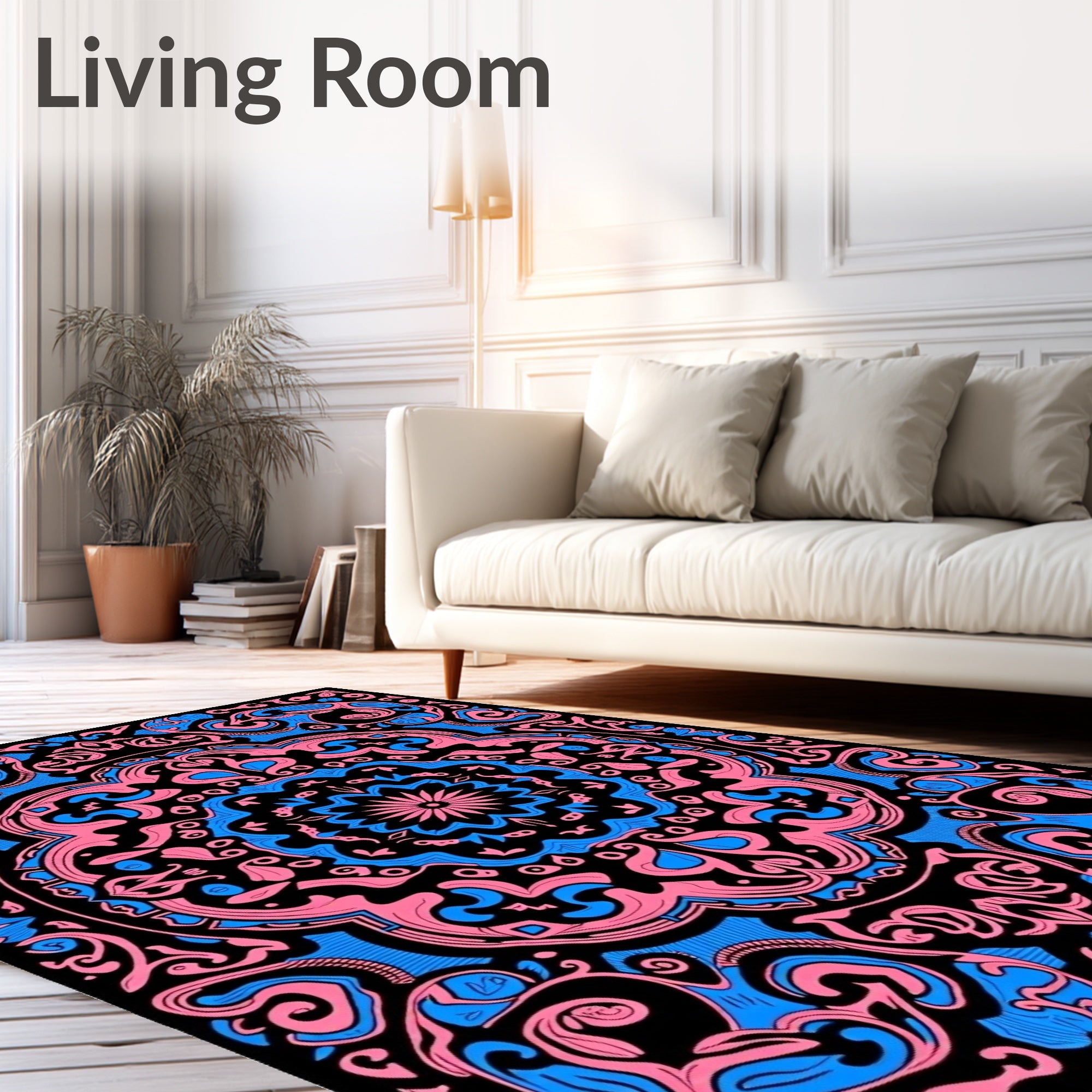 Ornate Pink Blue Mandala Burst Rug