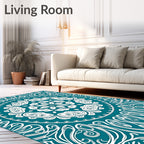 Teal White Organic Mandala Swirl Rug