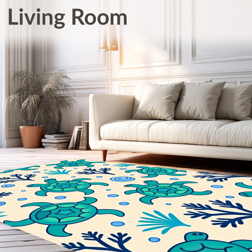 Ocean Sea Turtle Coral Teal Rug
