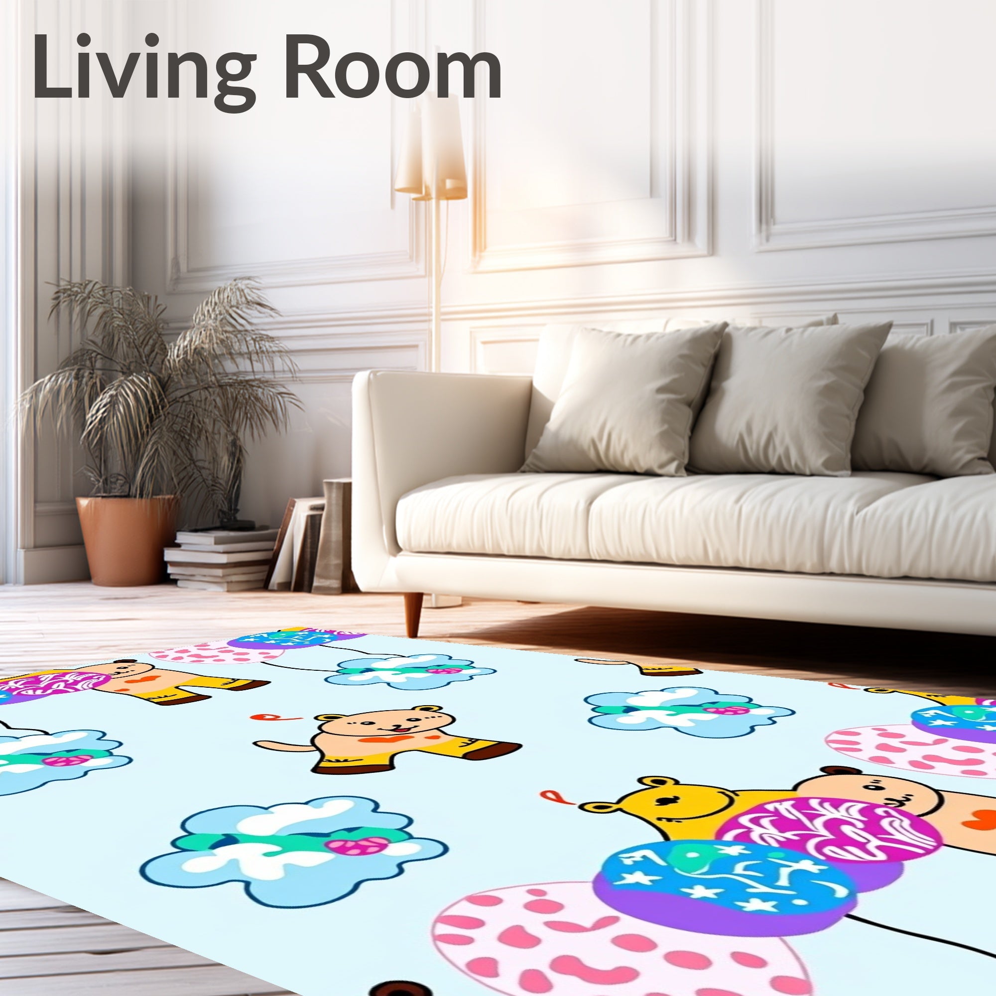 Whimsical Bear Balloons Cloud Scatter Rug