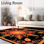 Fiery Orange Yellow Central Sun Medallion Rug
