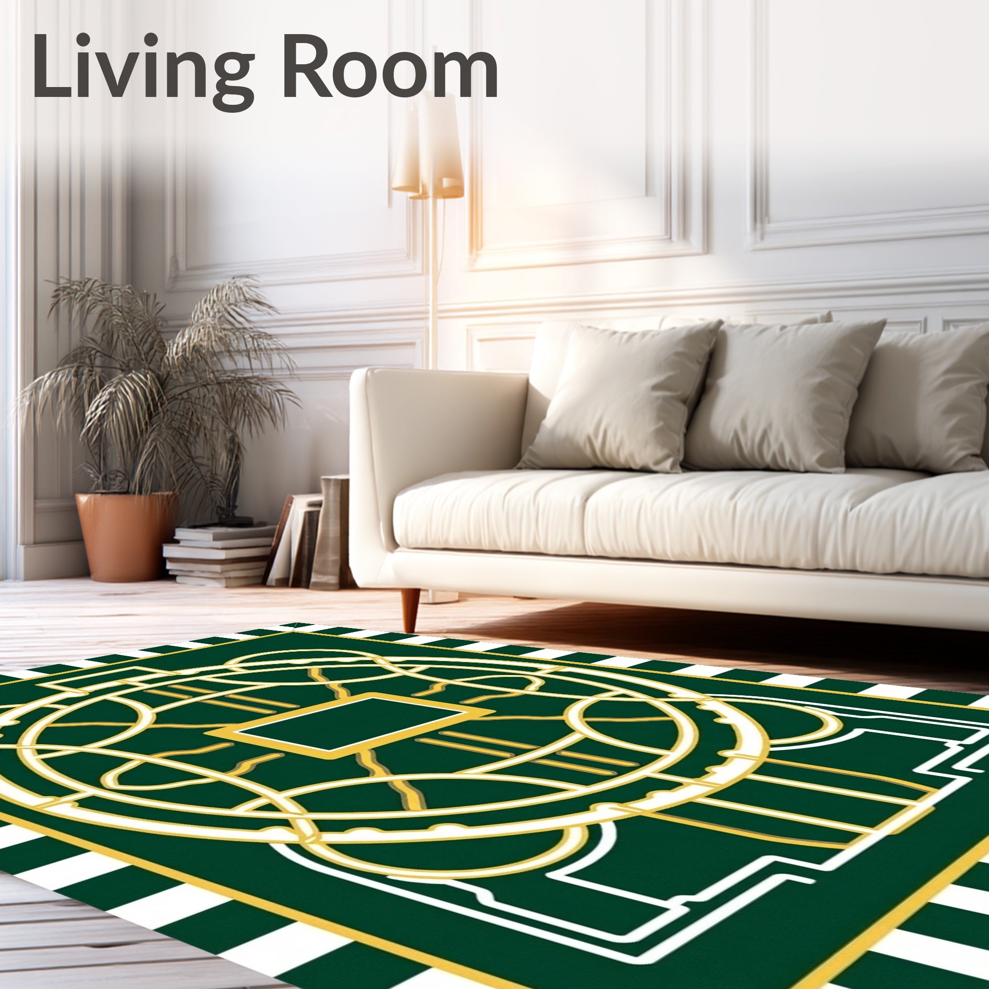 Emerald Green Golden Orb Geometric Rug