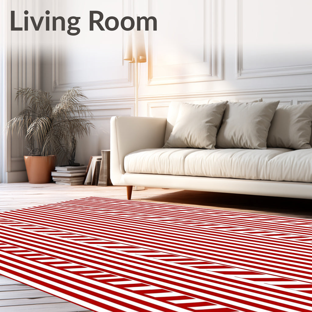 Bold Red White Diagonal Stripes Rug