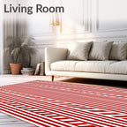 Bold Red White Diagonal Stripes Rug