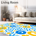 Retro Yellow Blue Doodle Art Rug