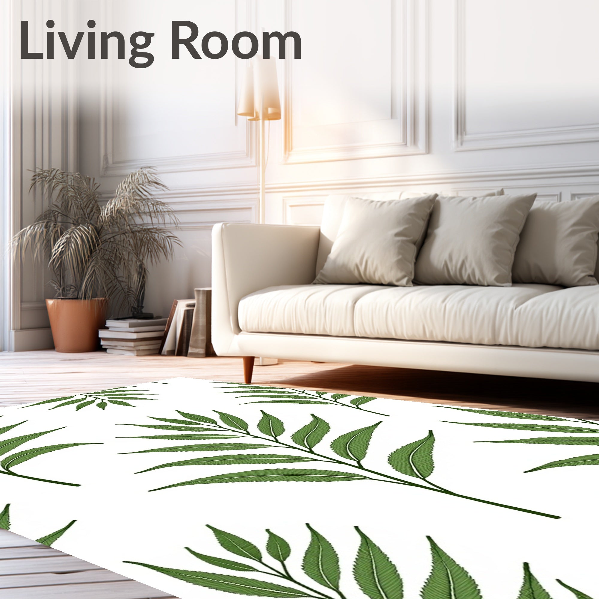 Green Fern Frond Leaf Botanical Rug