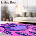 Whimsical Purple Owl Feather Night Rug