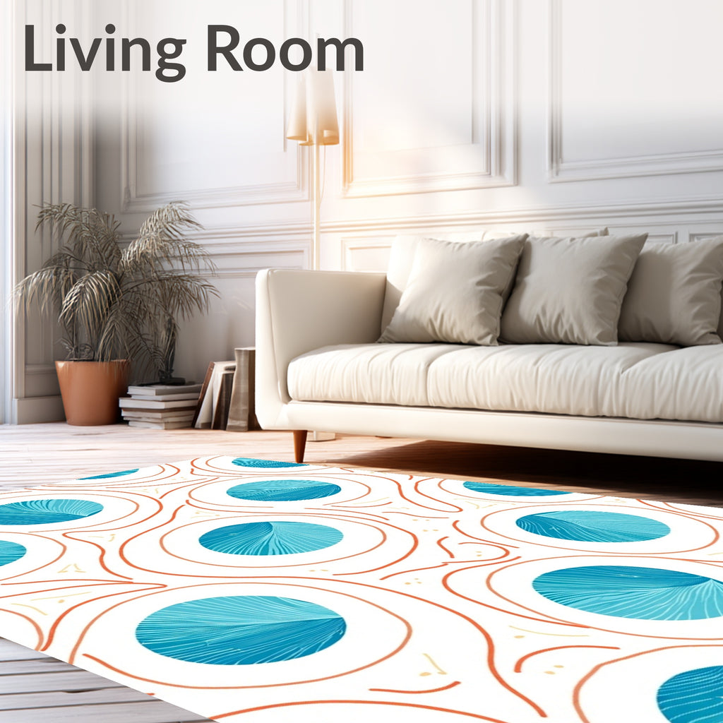 Coral Orange Swirl Blue Circles Rug