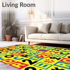 Bold Colorful Typographic Collage Rug
