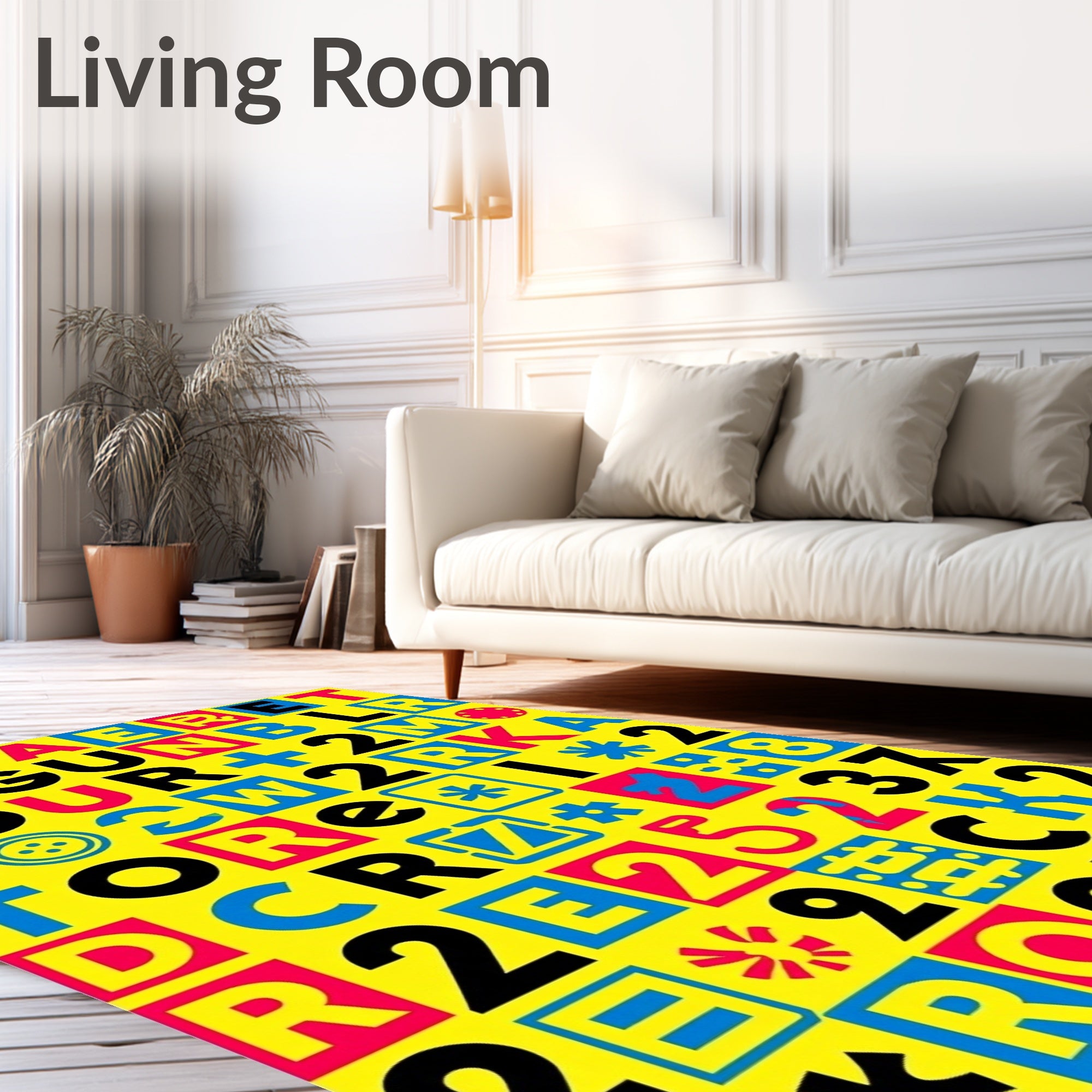 Bold Colorful Typographic Collage Rug