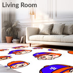 Playful Orange Blue Cartoon Faces Rug