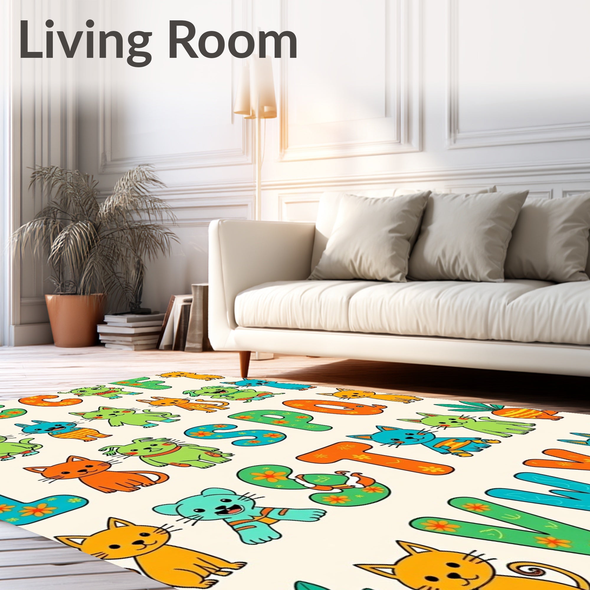 Playful Alphabet Animals Floral Collection Rug