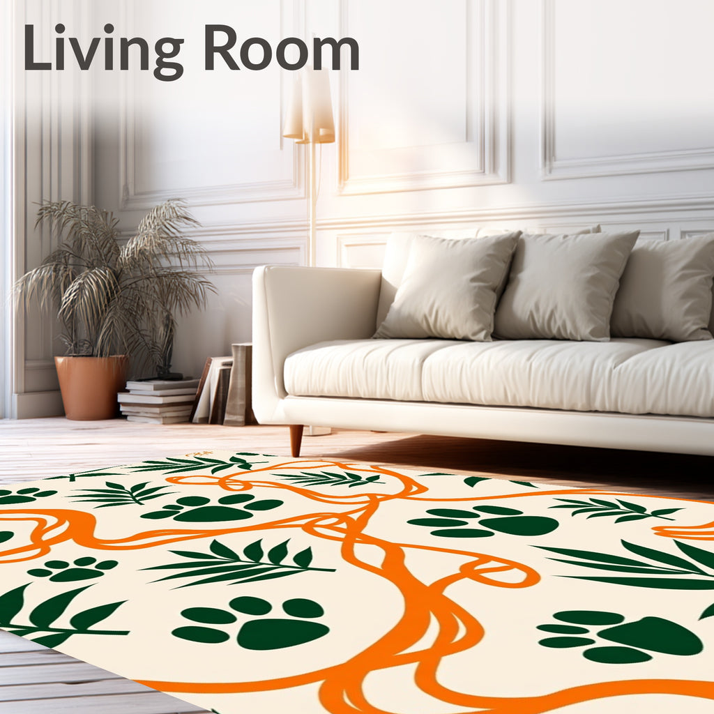 Forest Green Paw Print Vine Rug