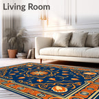 Navajo Blue Orange Floral Medallion Rug