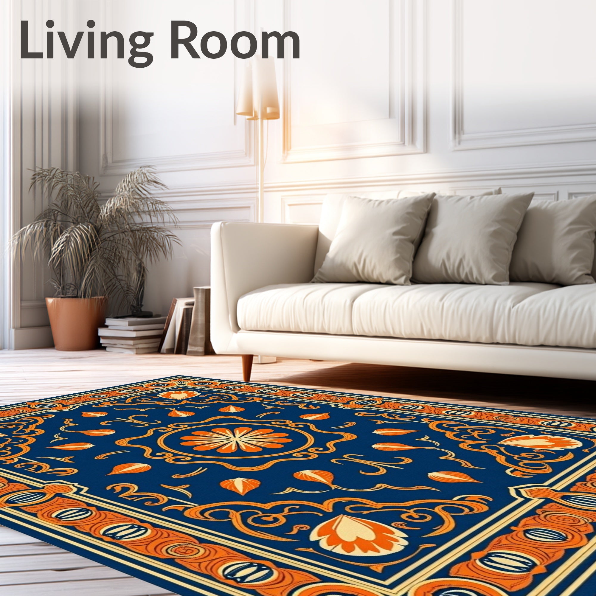 Navajo Blue Orange Floral Medallion Rug
