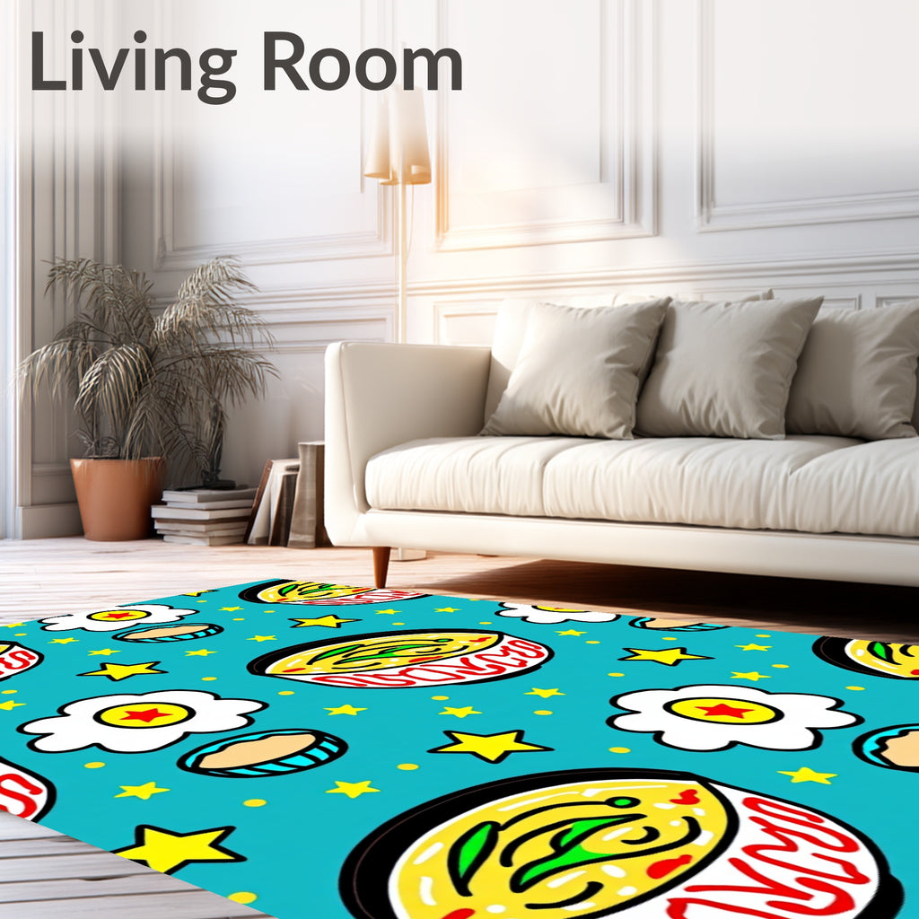 Whimsical Yellow Noodle Soup Stars Rug