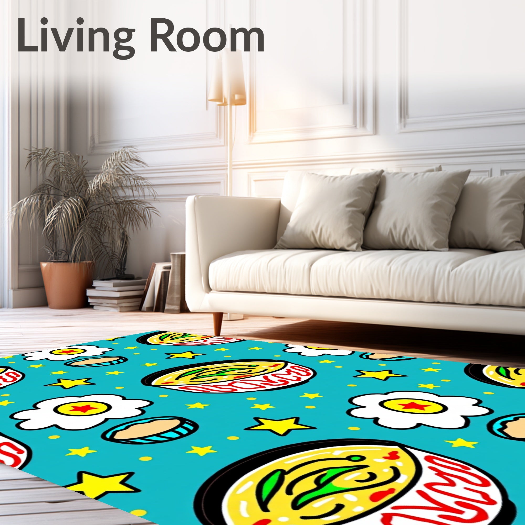 Whimsical Yellow Noodle Soup Stars Rug