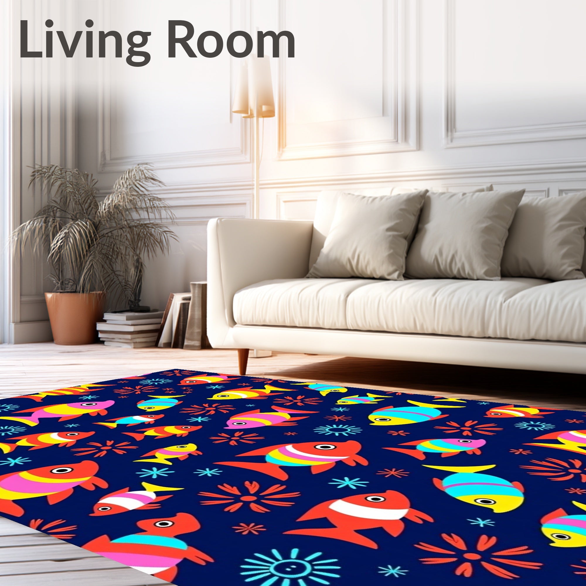 Colorful Striped Fish Oceanic Collage Rug