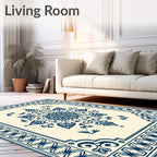 Classic Blue Floral Mandala Border Rug