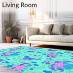 Whimsical Teal Undersea Starfish Swirl Rug