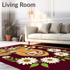 Whimsical Highland Cow Floral Wreath Rug