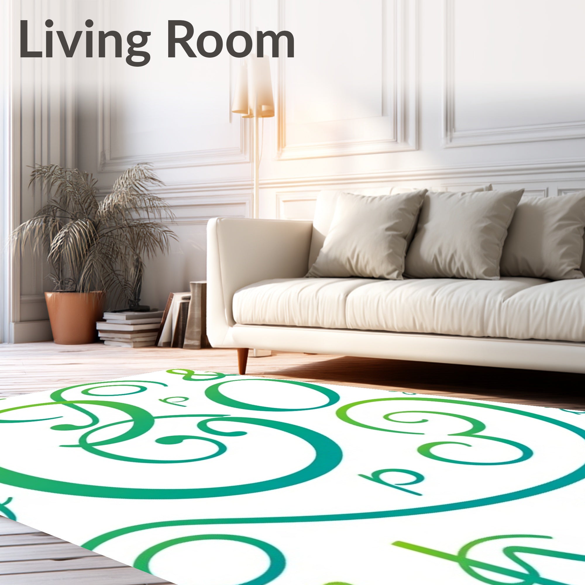 Abstract Green Calligraphic Alphabet Gradient Rug