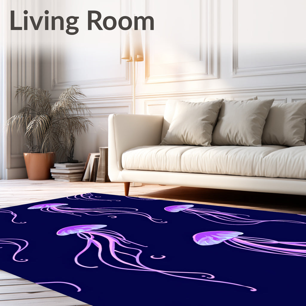 Vibrant Pink Jellyfish Deep Blue Sea Rug