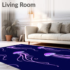 Vibrant Pink Jellyfish Deep Blue Sea Rug
