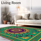Purple Gold Floral Medallion Emerald Rug