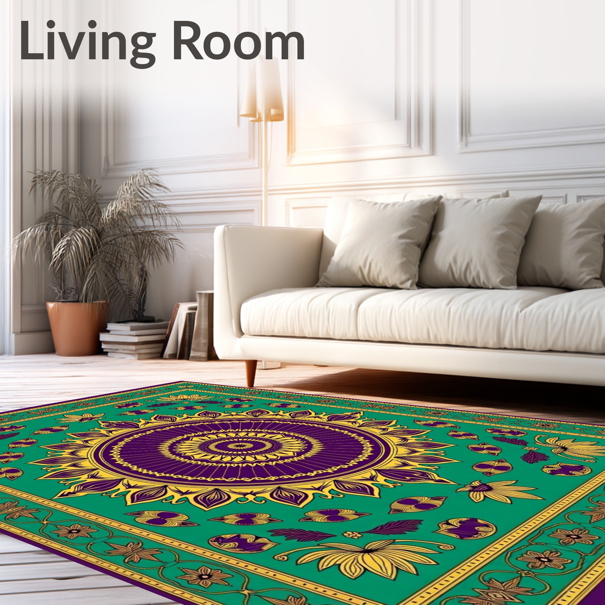 Purple Gold Floral Medallion Emerald Rug