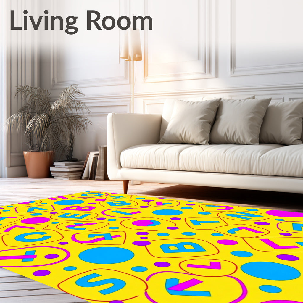 Vibrant Yellow Alphabet Circles Rug