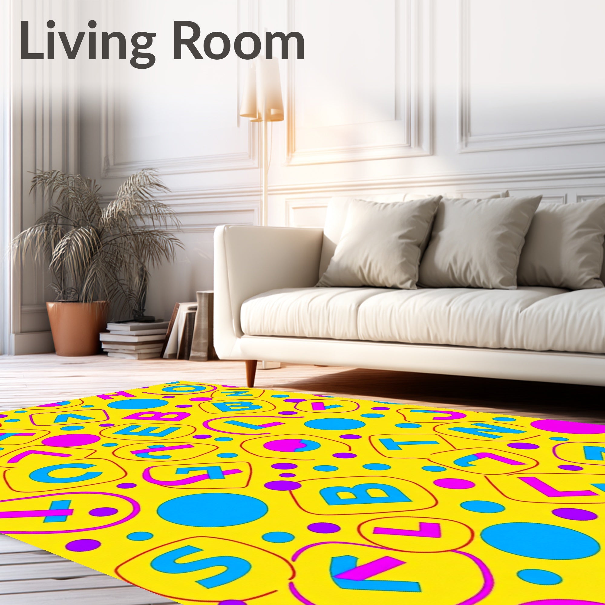 Vibrant Yellow Alphabet Circles Rug