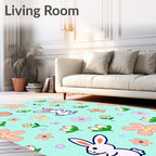 Whimsical Pink Easter Bunny Floral Rug