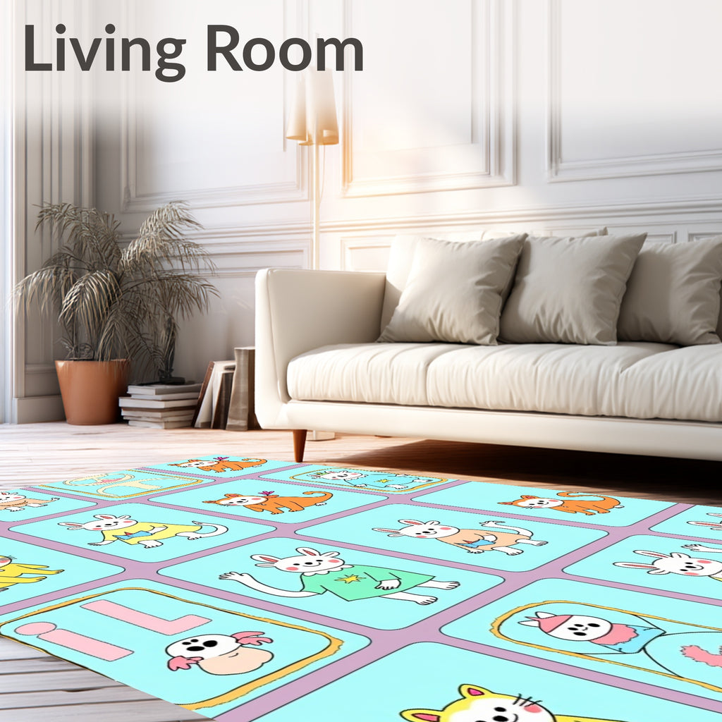 Whimsical Cartoon Animals Kids Play Rug