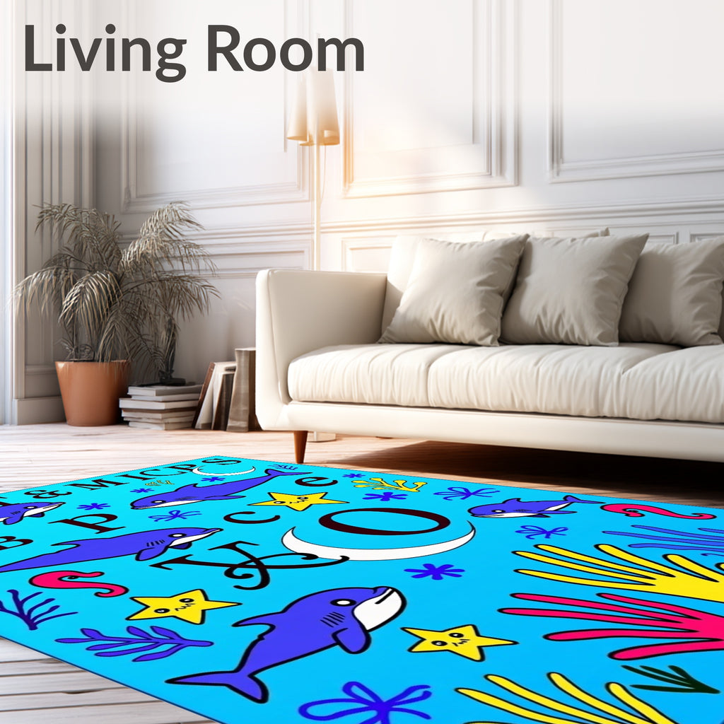 Blue Dolphin Ocean Alphabet Rug