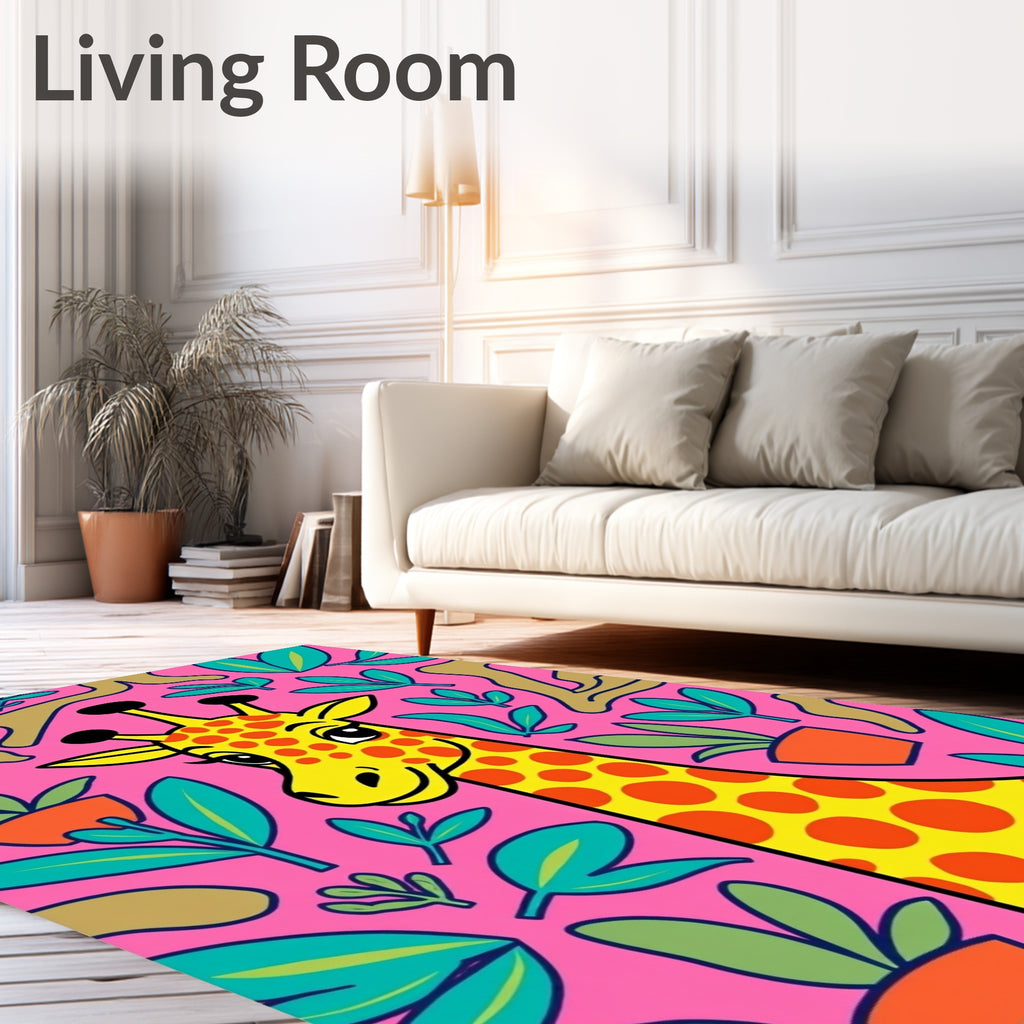 Pink Giraffe Jungle Leaf Garden Rug