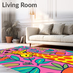 Pink Giraffe Jungle Leaf Garden Rug