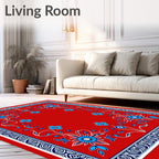 Red Blue Floral Vine Border Rug