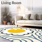 Whimsical Fried Egg Creamy Blue Rug