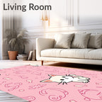 Cute Pink Kitten Scattered Line Art Rug