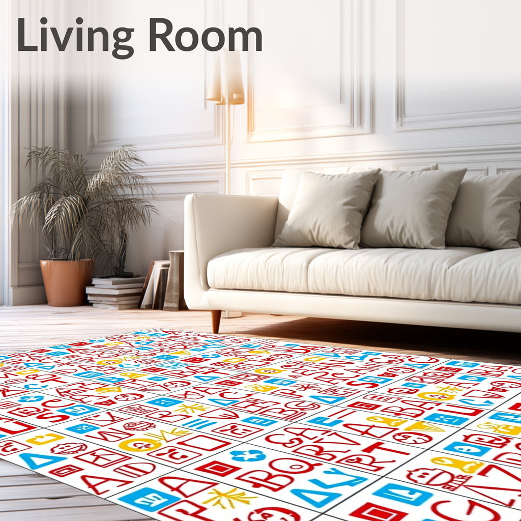 Red Blue Yellow Alphabet Collage Rug