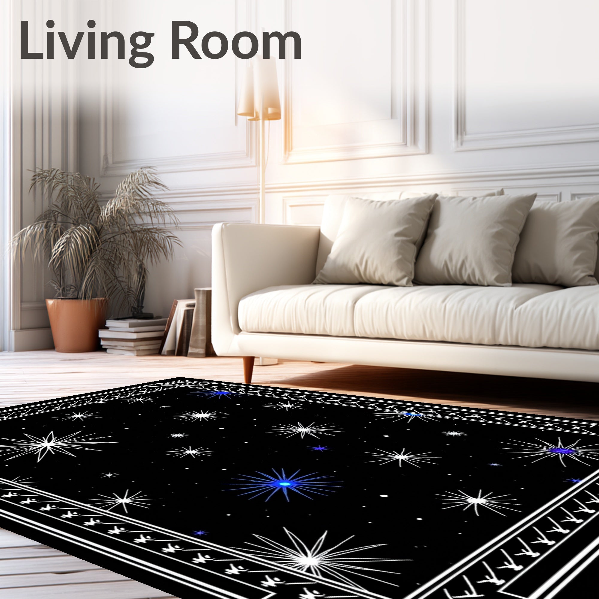 Cosmic Blue Starry Night Border Rug