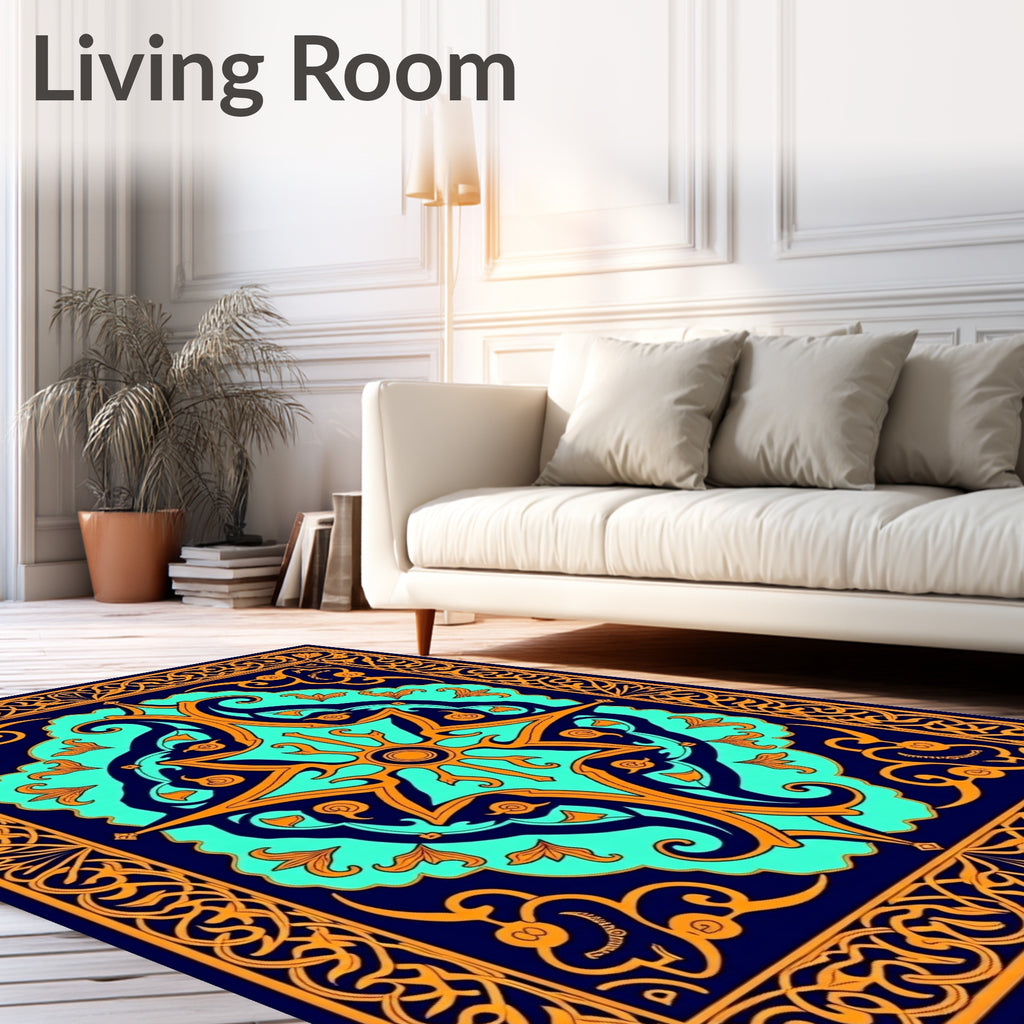 Cyan Orange Sunburst Medallion Rug
